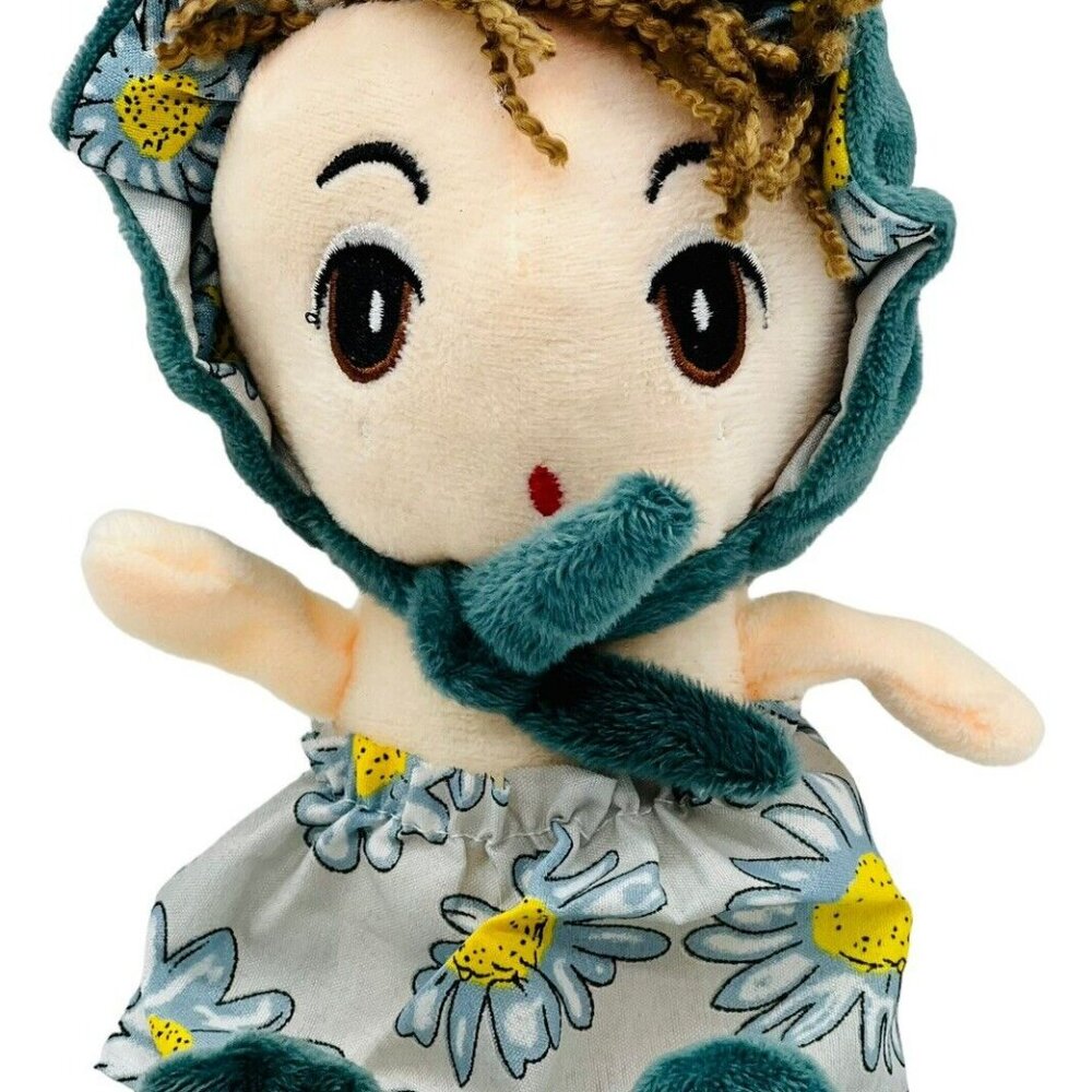 Kawaii Plush Doll 8 inch Sunflower Dress Bonnet Soft Cloth Embroidered Eyes